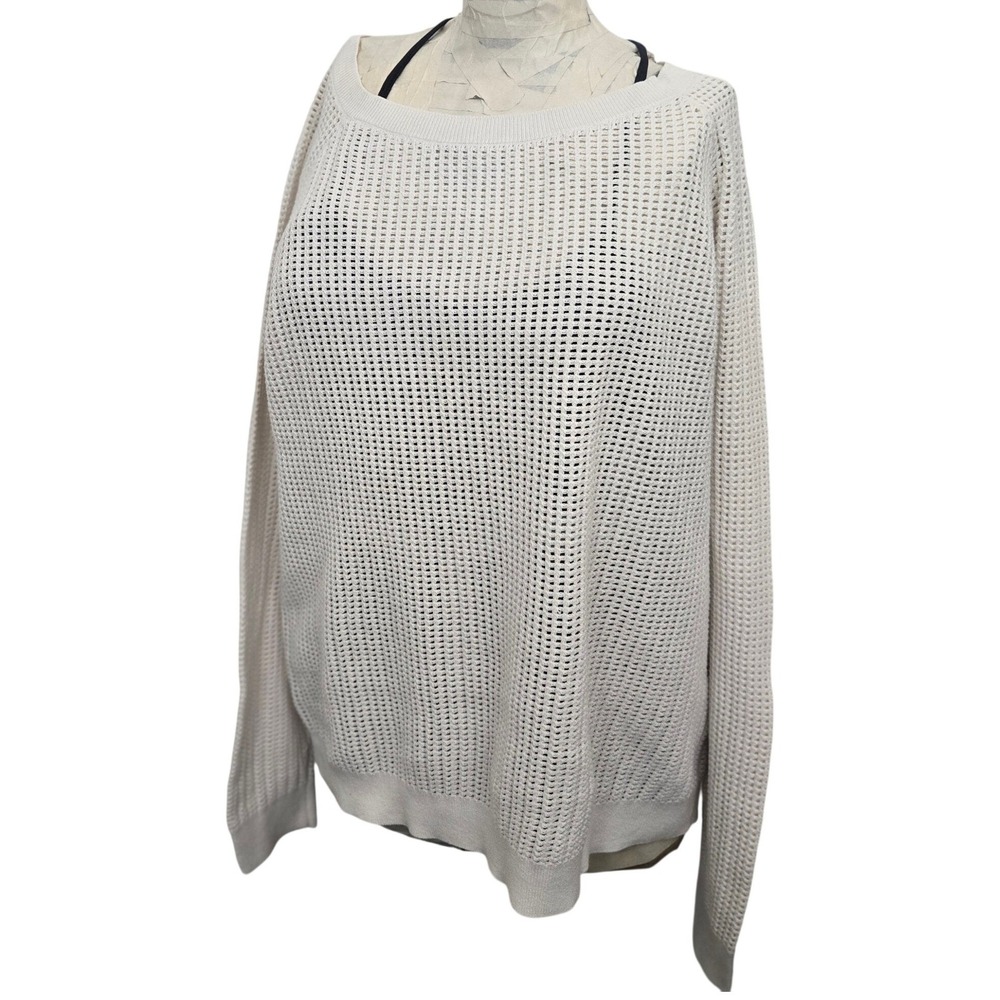 Just Female Womens Sweater Large White Open Knit‎ Cotton Pullover Crochet Boho